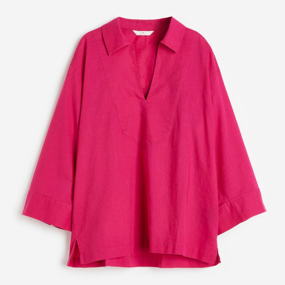 NWT H&M PINK LINEN POPOVER SHIRT - SIZE S